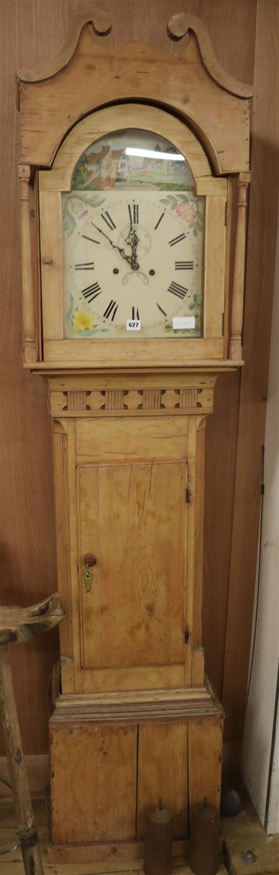 A pine longcase clock, H.209cm